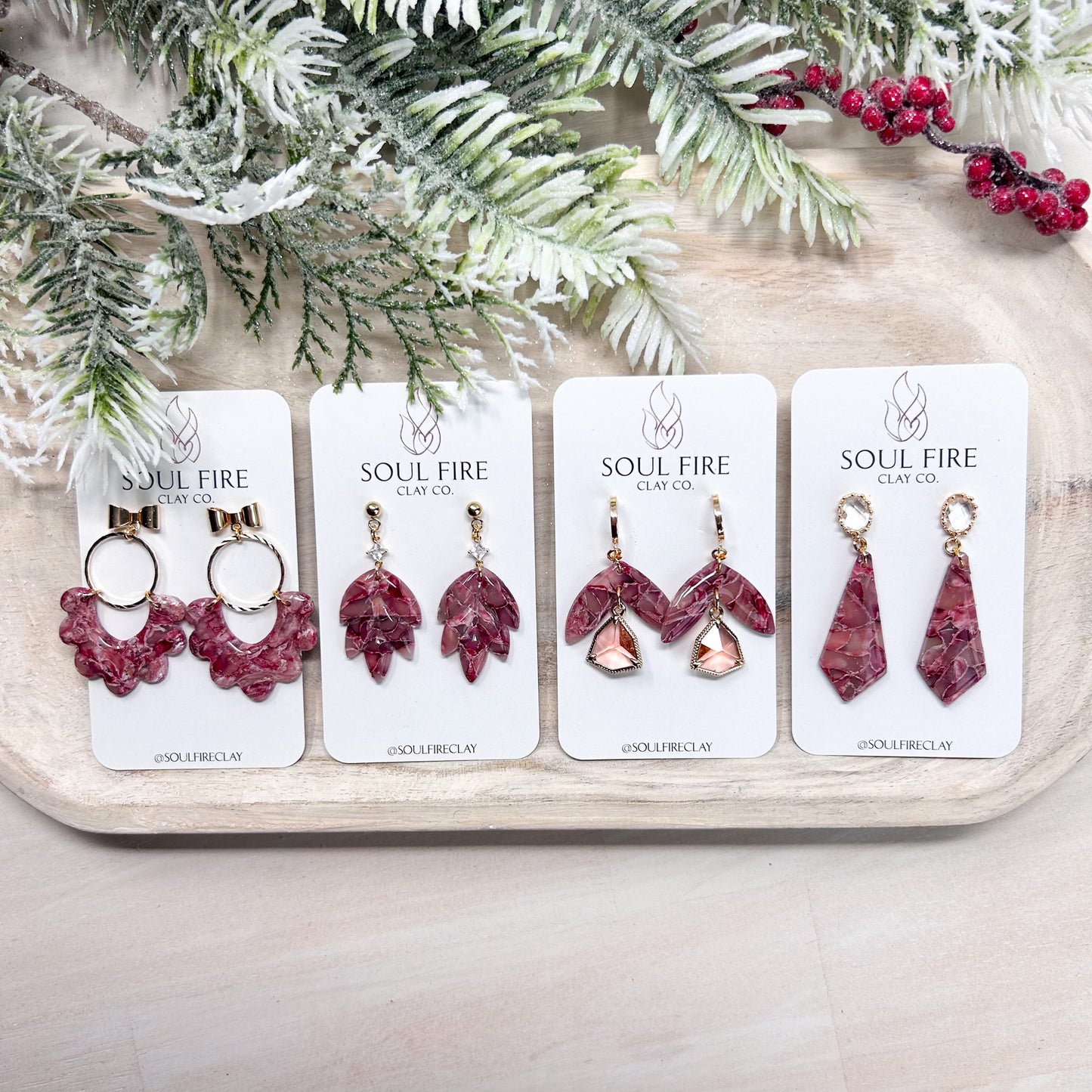 Burgundy Marble Statement Earrings