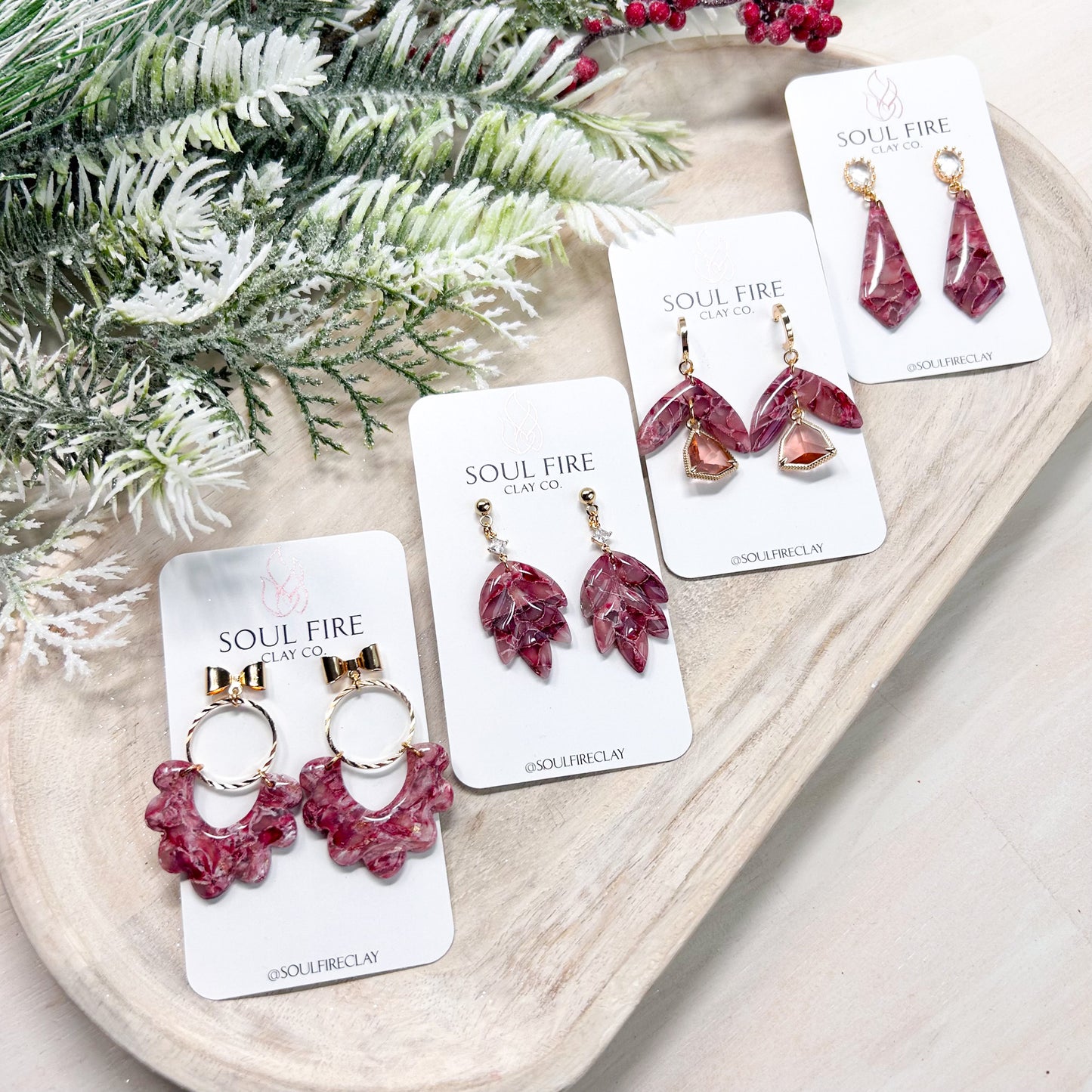 Burgundy Marble Statement Earrings