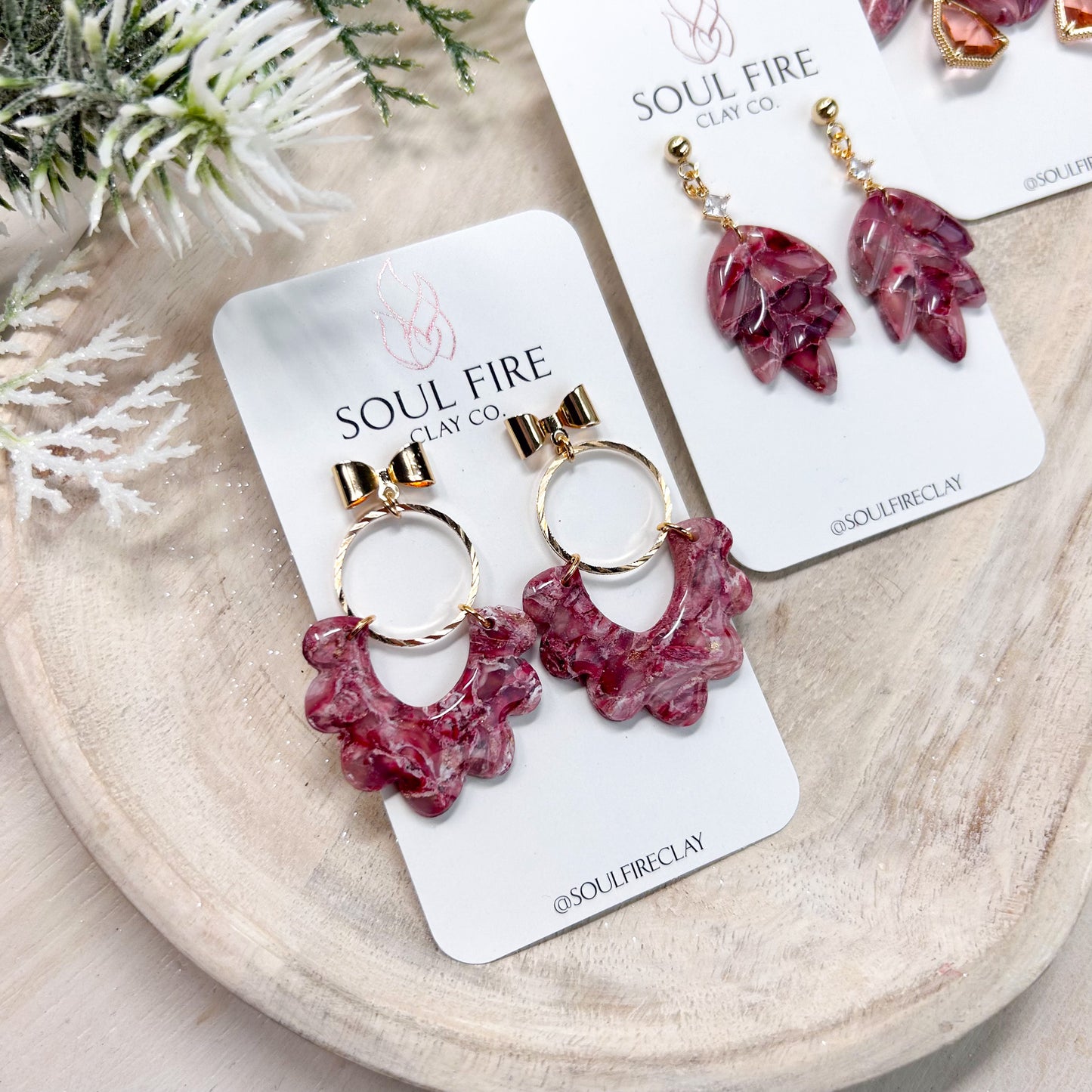 Burgundy Marble Statement Earrings