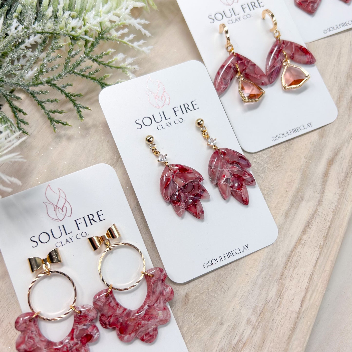 Burgundy Marble Statement Earrings