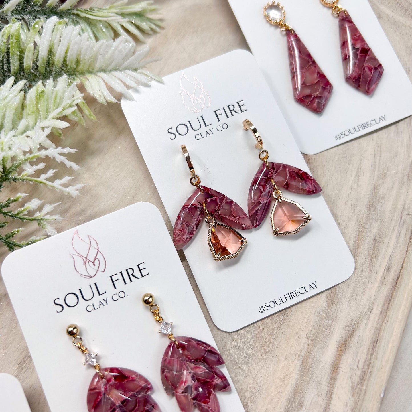 Burgundy Marble Statement Earrings