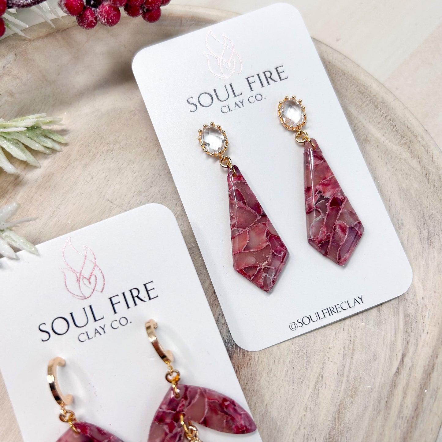 Burgundy Marble Statement Earrings