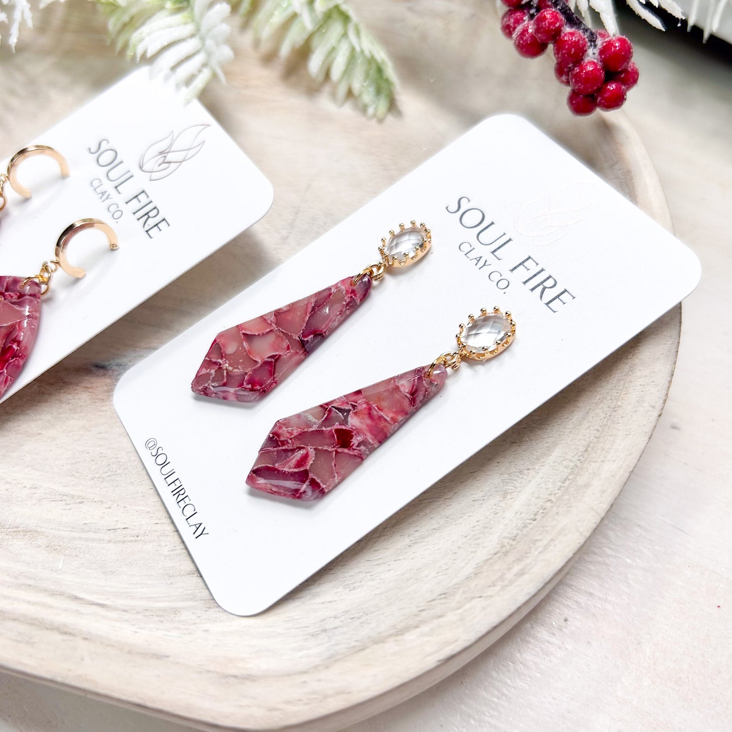 Burgundy Marble Statement Earrings