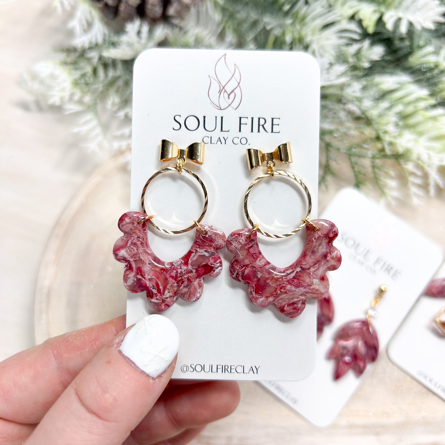 Burgundy Marble Statement Earrings