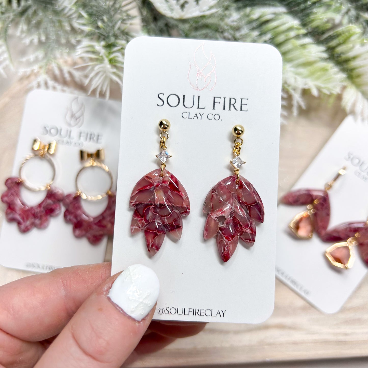 Burgundy Marble Statement Earrings