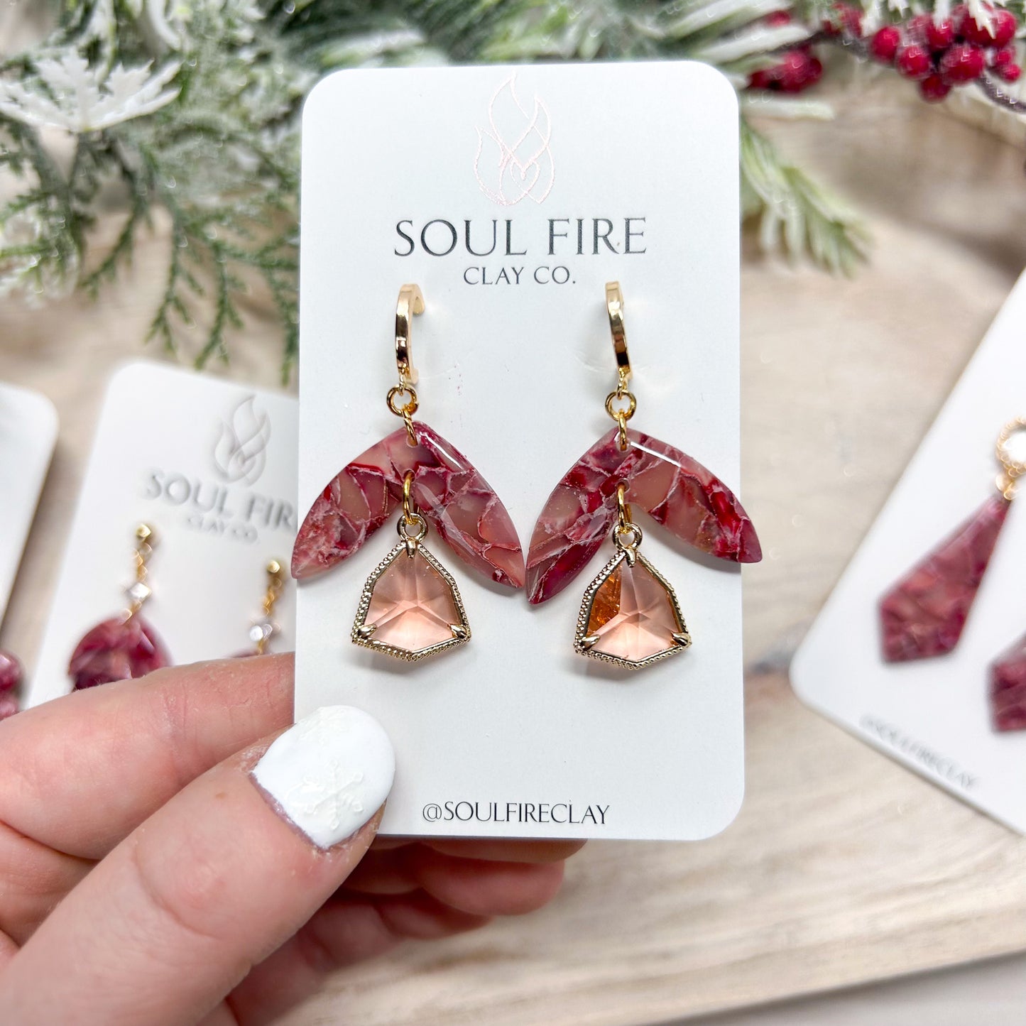 Burgundy Marble Statement Earrings