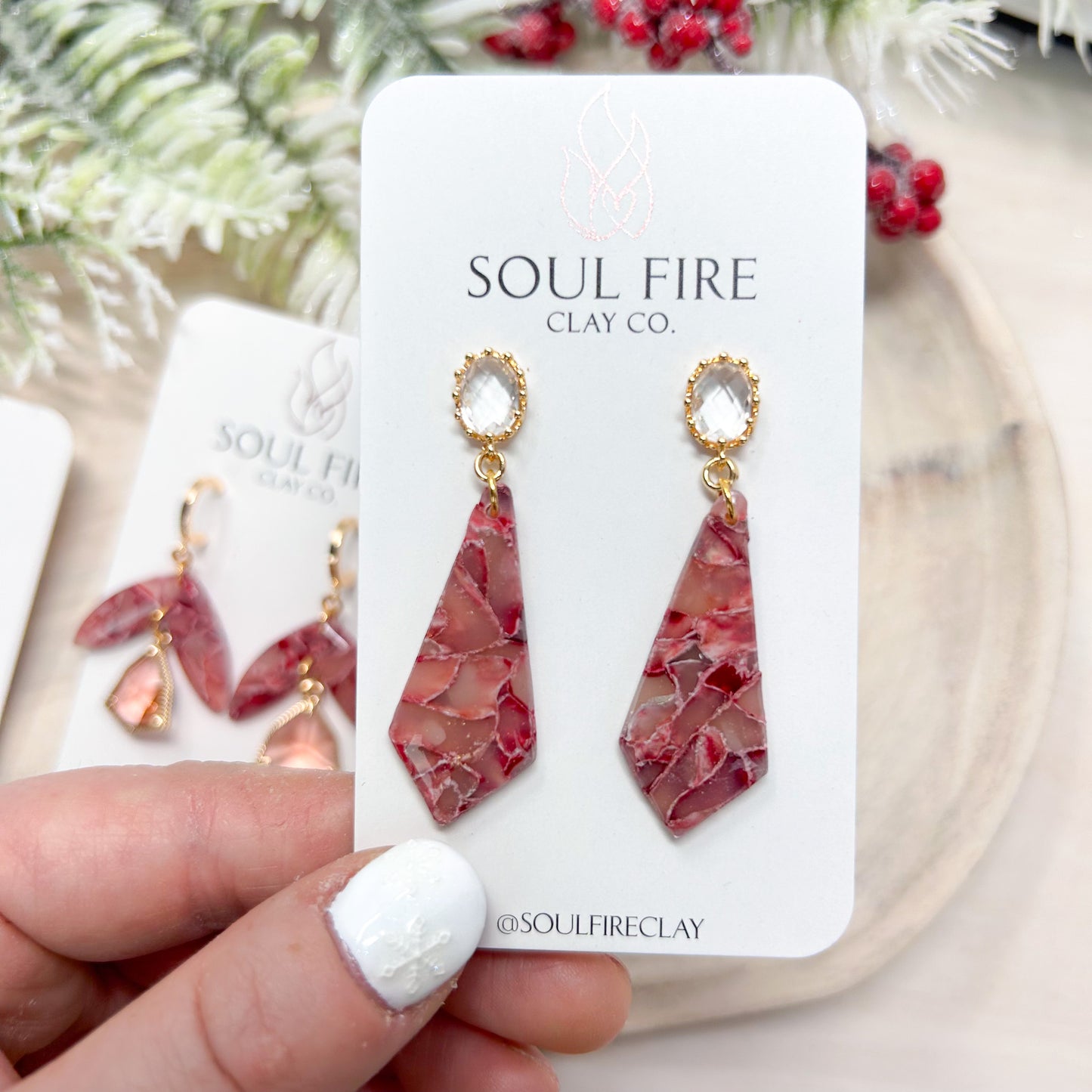 Burgundy Marble Statement Earrings