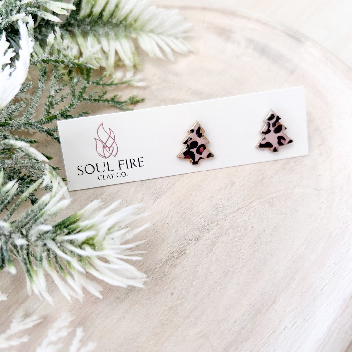 Leopard Print Christmas Tree Stud Earrings