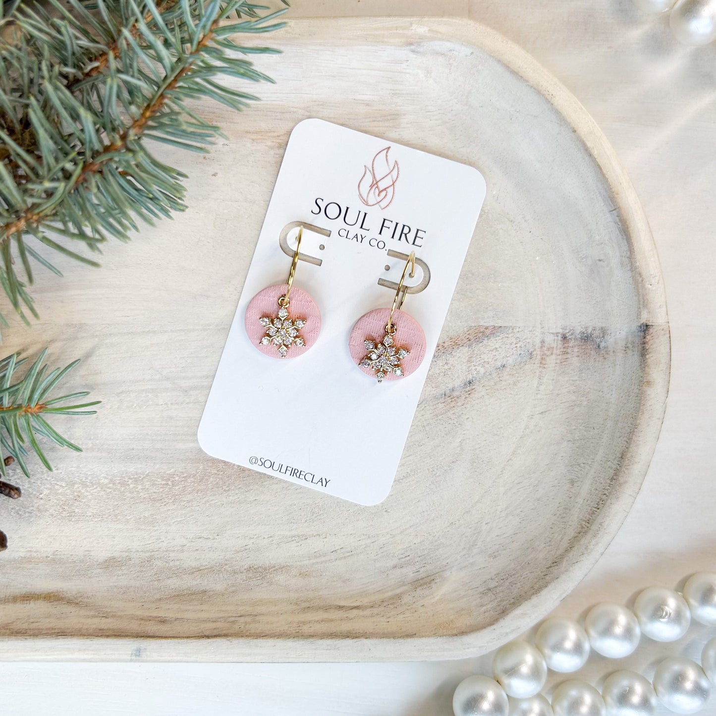 Knit Snowflake Circles - Christmas Statement Earrings