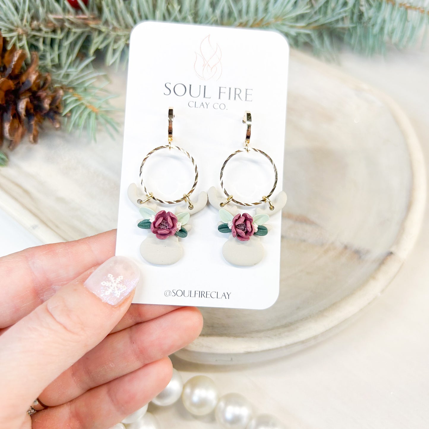 Floral Reindeer - Christmas Statement Earrings
