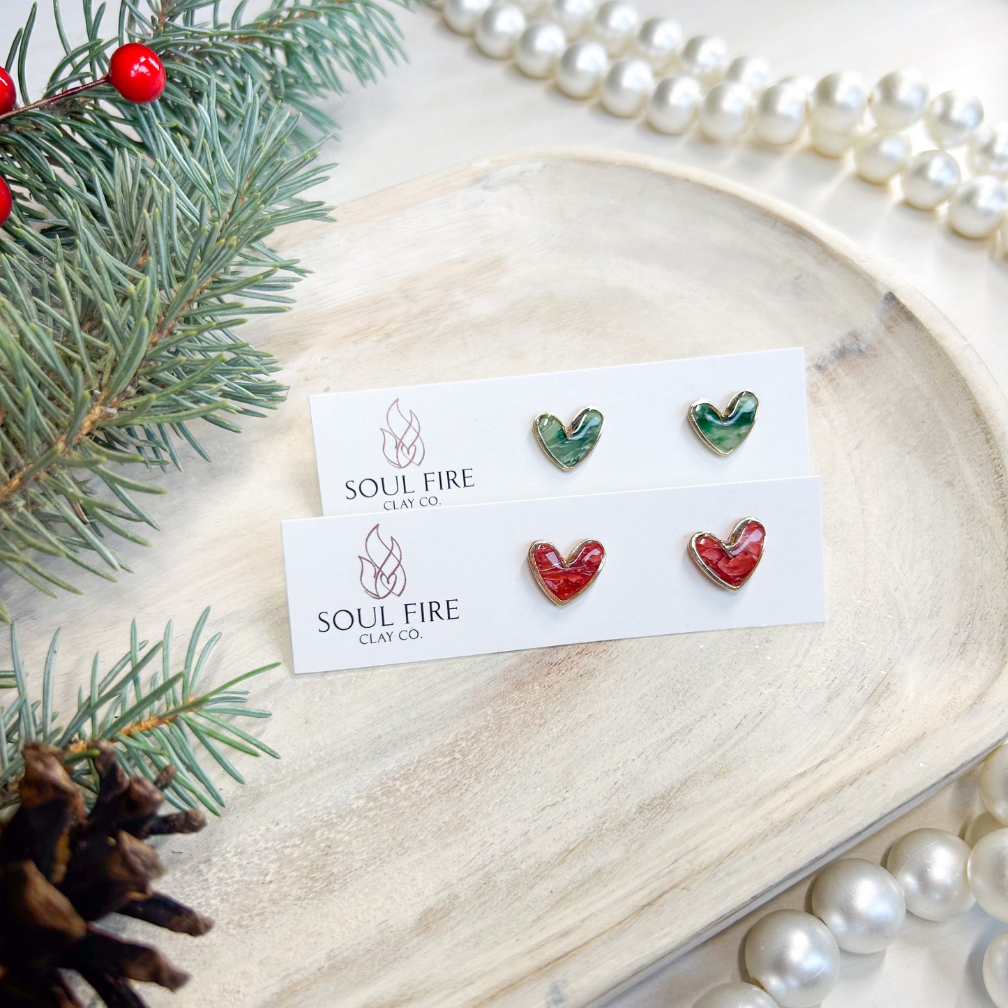 Marbled Hearts - Christmas Studs - Christmas Statement Earrings