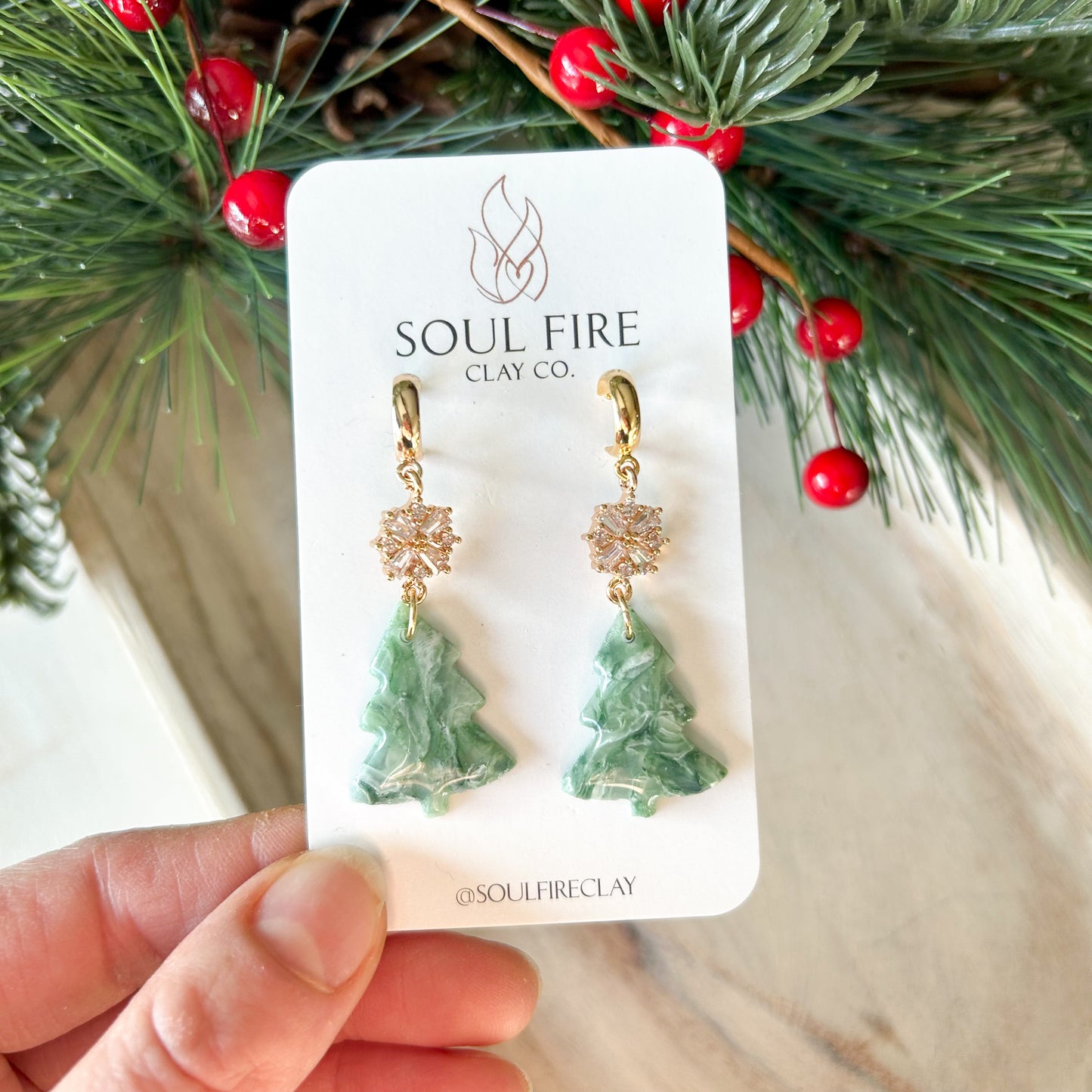 Marbled Tree - Christmas Statement Earrings