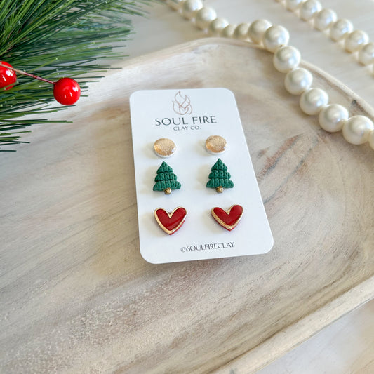 Vintage Christmas Stud Set - Christmas Statement Earrings