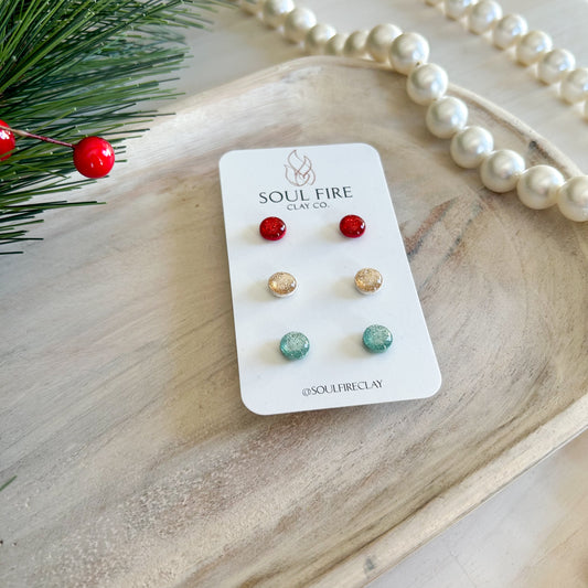 Glitter Ball Stud Set - Christmas Statement Earrings
