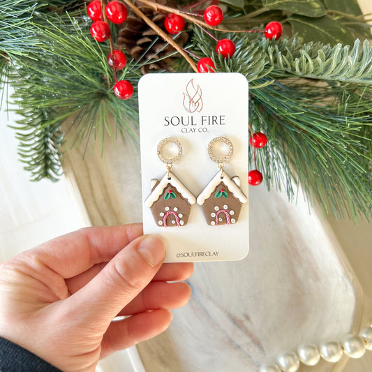 Classic Gingerbread House - Christmas Statement Earrings