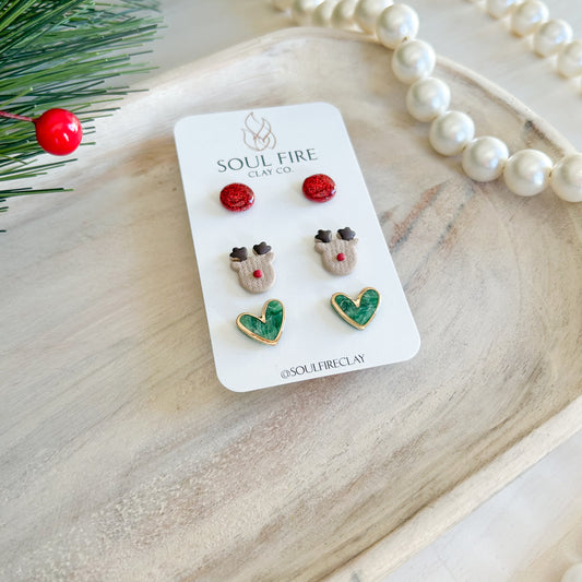 Rudolph Stud Set - Christmas Statement Earrings