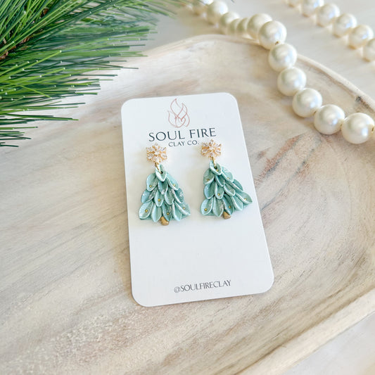 Frosted Tree - Christmas Statement Earrings