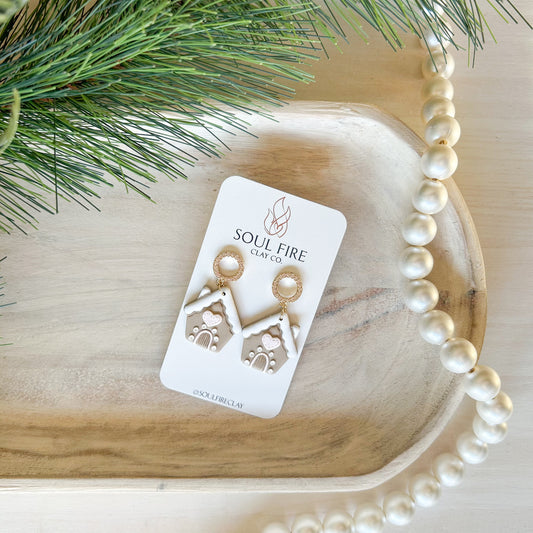 Pink Gingerbread House - Christmas Statement Earrings