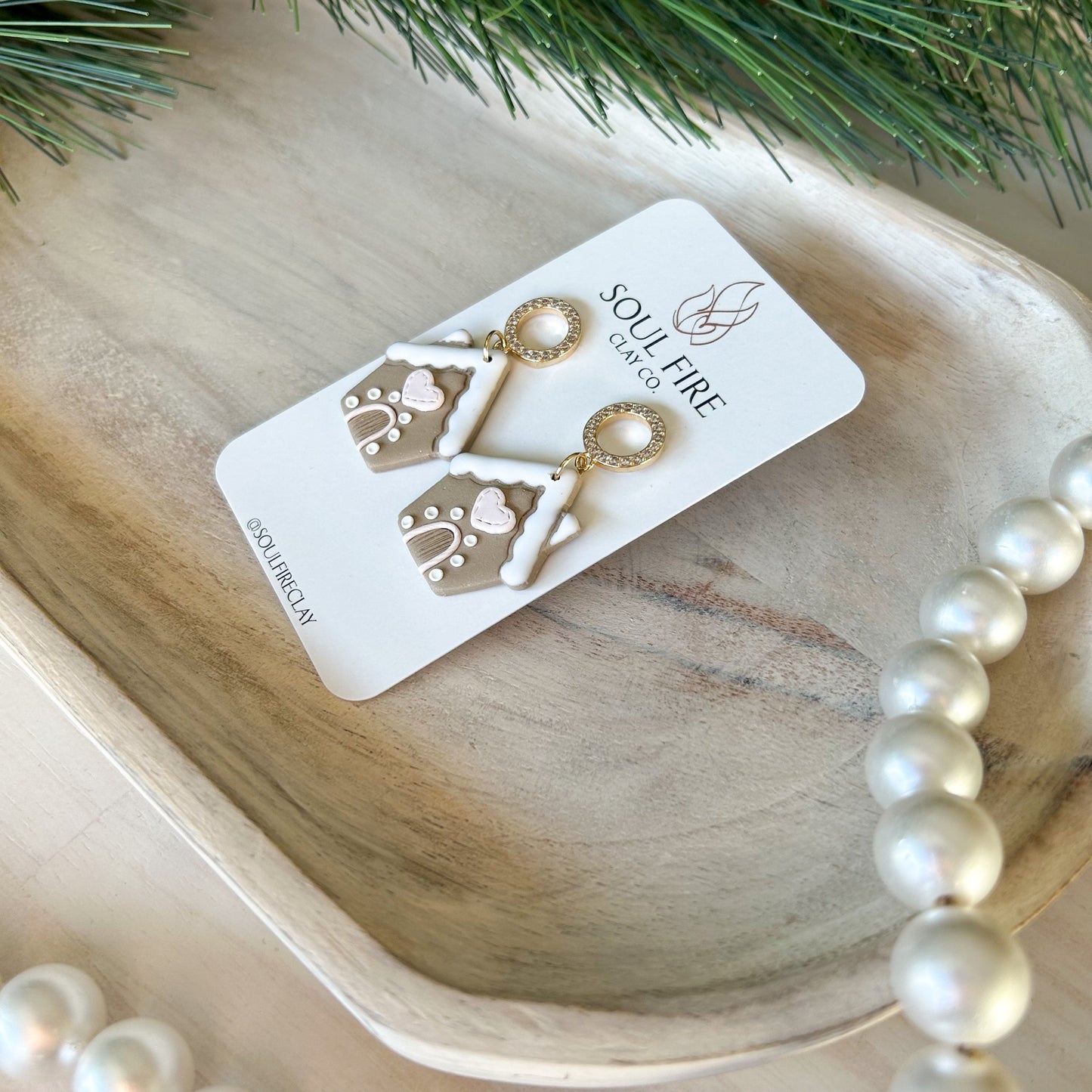 Pink Gingerbread House - Christmas Statement Earrings