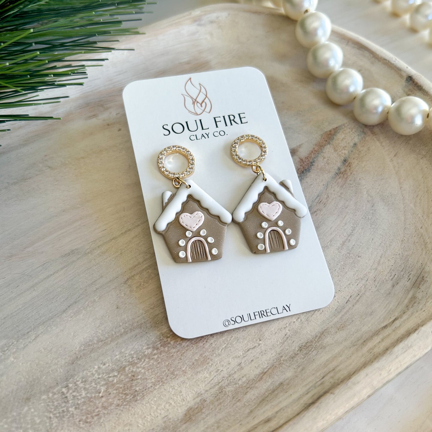 Pink Gingerbread House - Christmas Statement Earrings