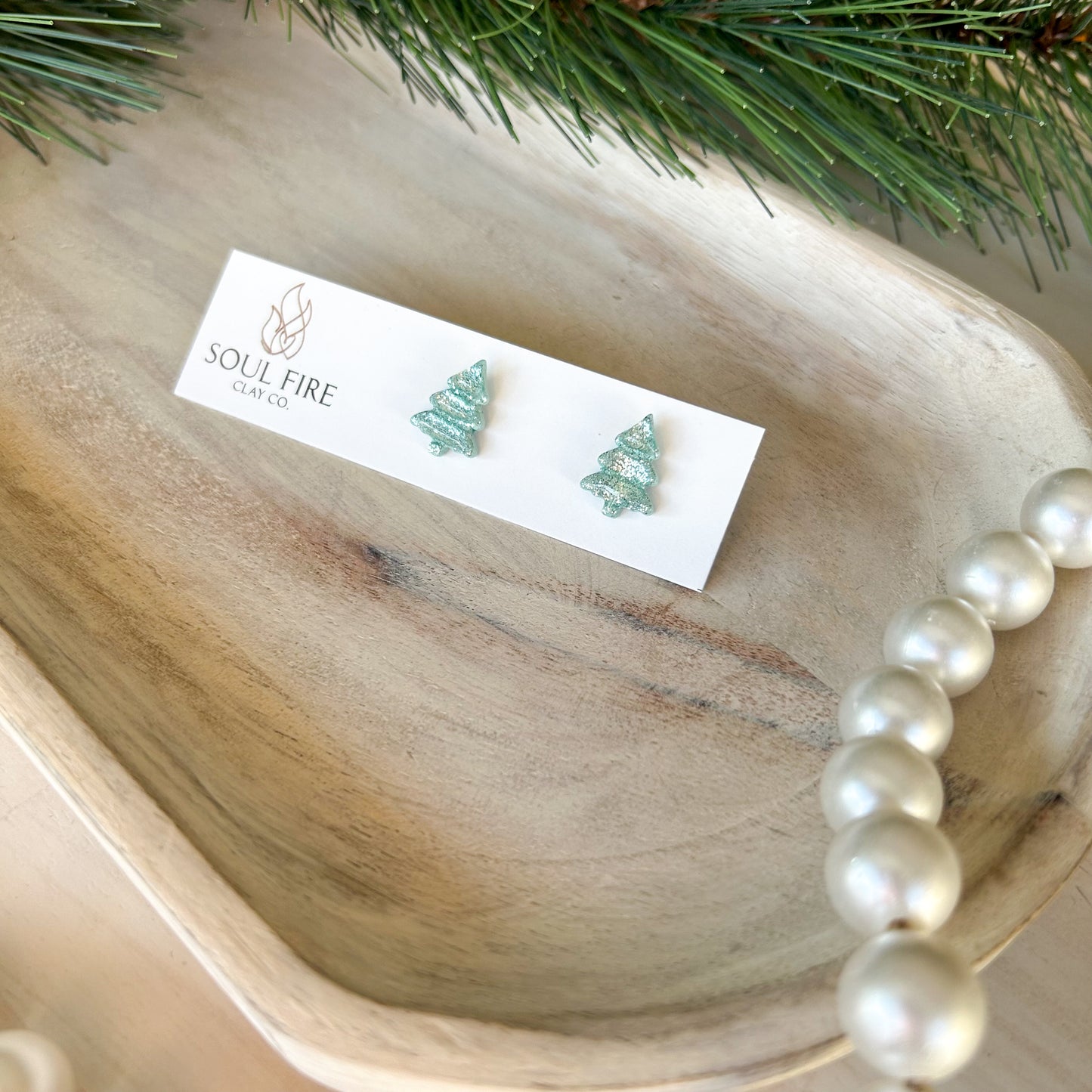 Glitter Tree Stud - Christmas Statement Earrings