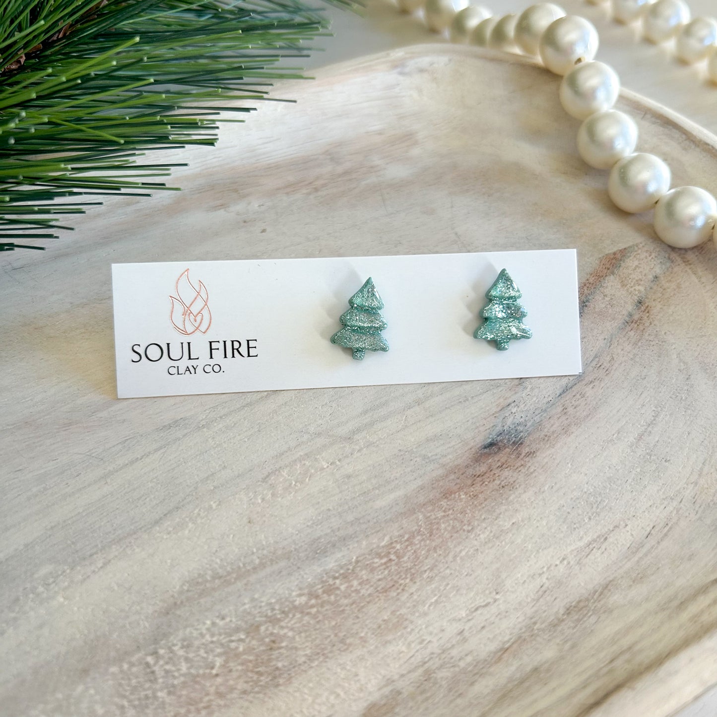 Glitter Tree Stud - Christmas Statement Earrings
