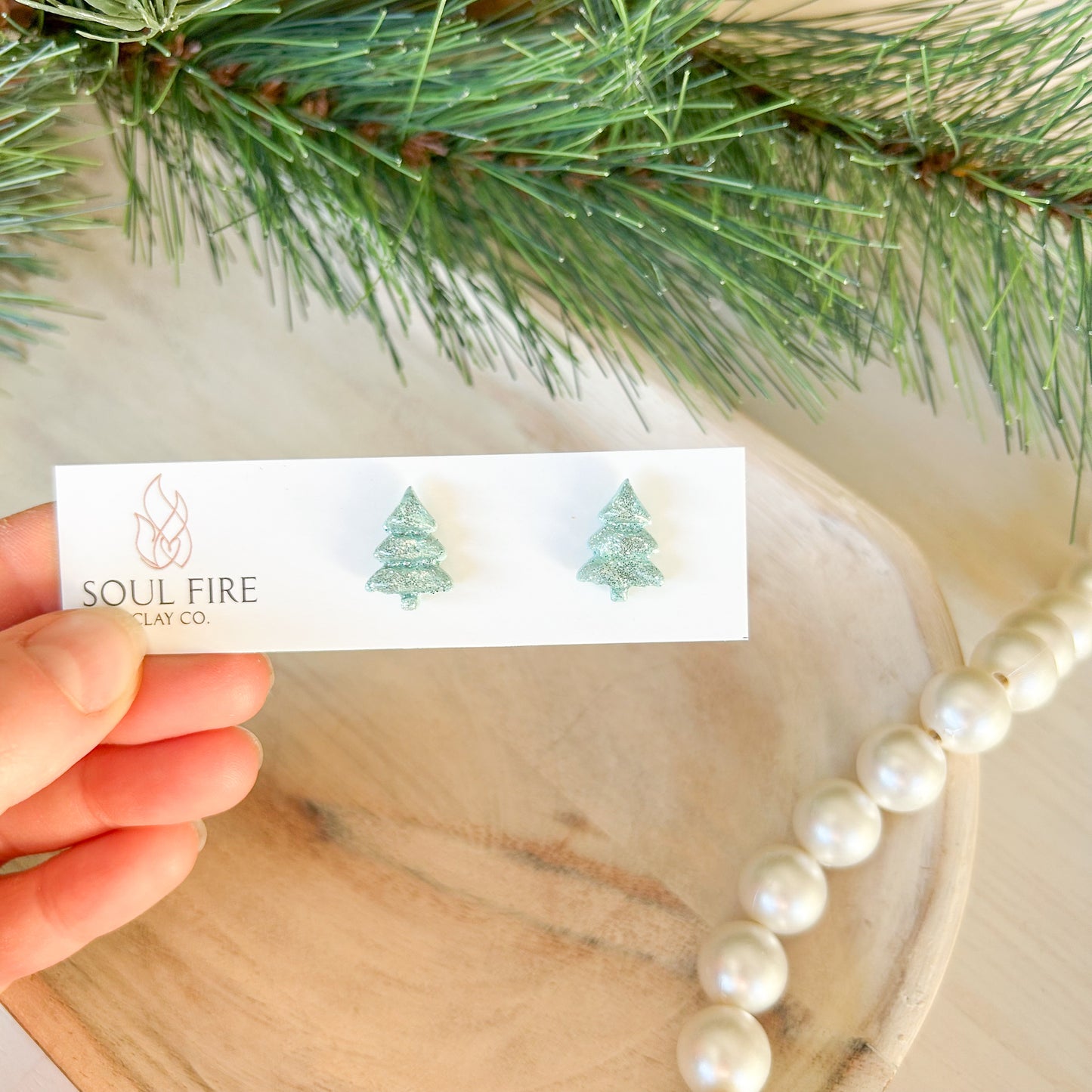 Glitter Tree Stud - Christmas Statement Earrings