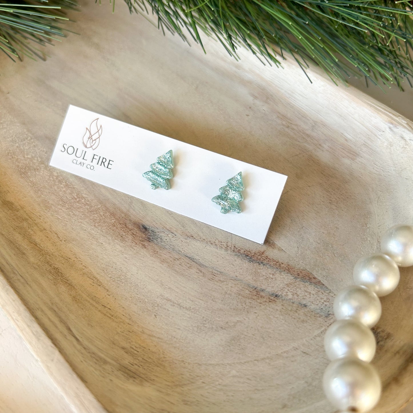 Glitter Tree Stud - Christmas Statement Earrings