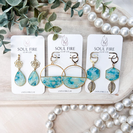 Teal Marble Statement Earrings