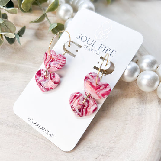 Marbled Pink & Red Statement Earrings