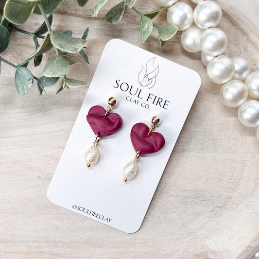 Draped Pearl Hearts Statement Earrings