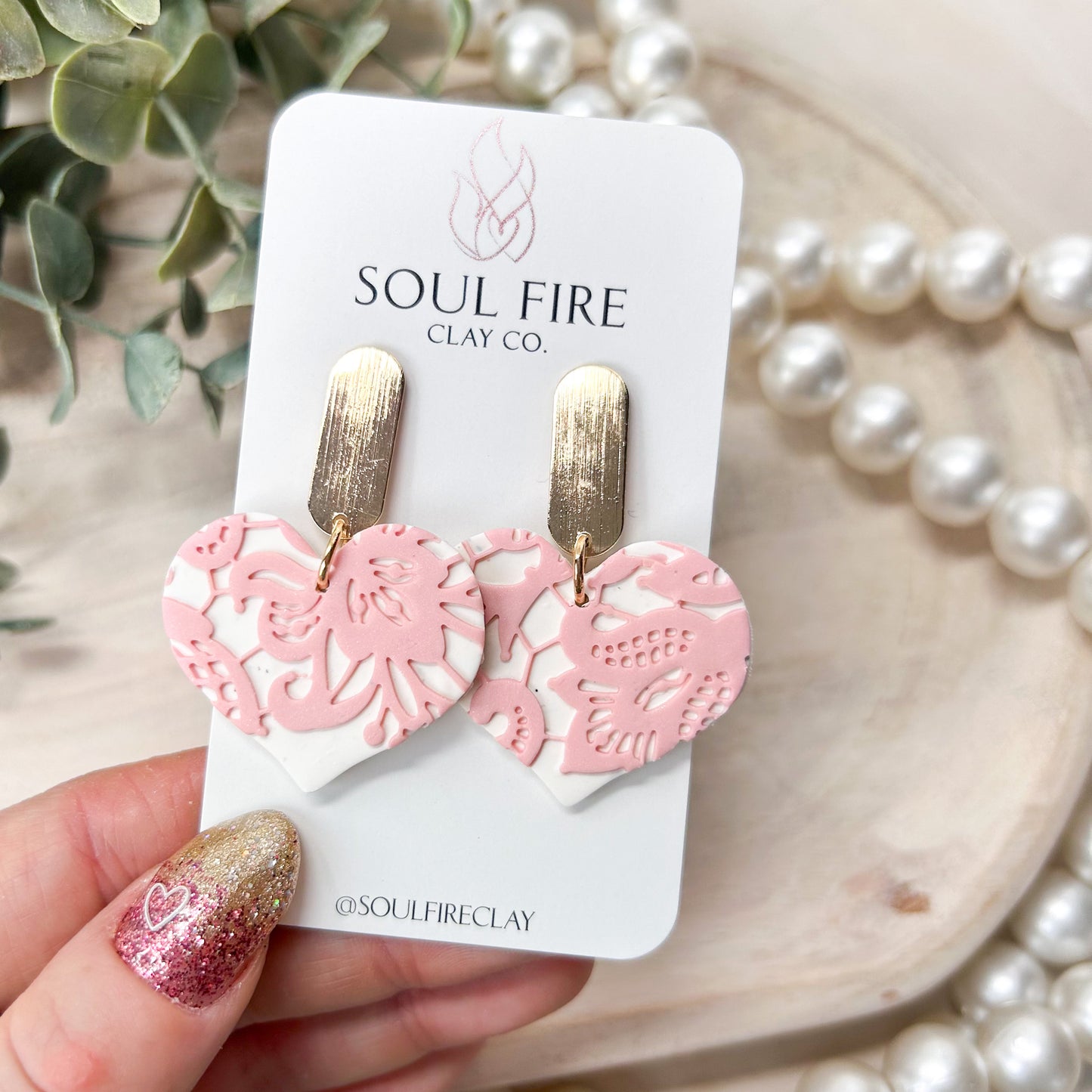 Lace Overlay Heart Statement Earrings