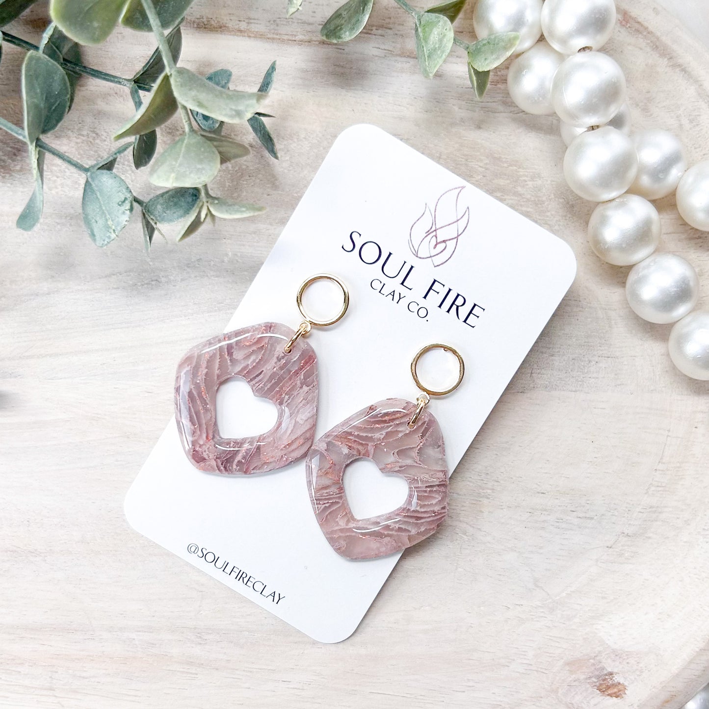 Marbled Blush Heart Cutout Statement Earrings