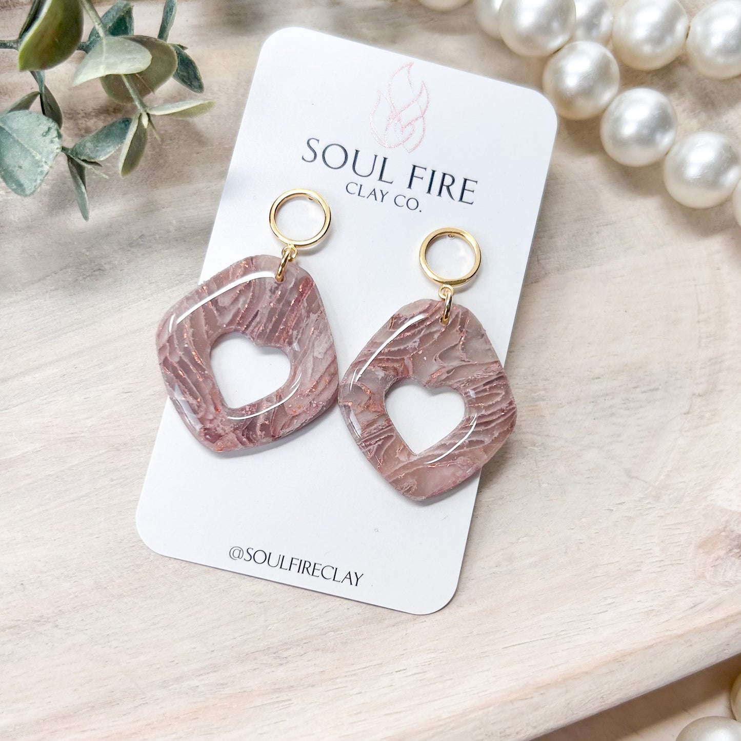 Marbled Blush Heart Cutout Statement Earrings