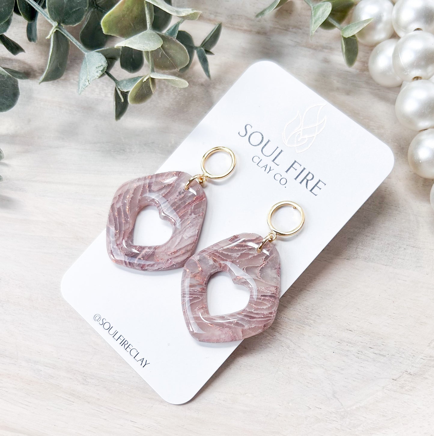 Marbled Blush Heart Cutout Statement Earrings