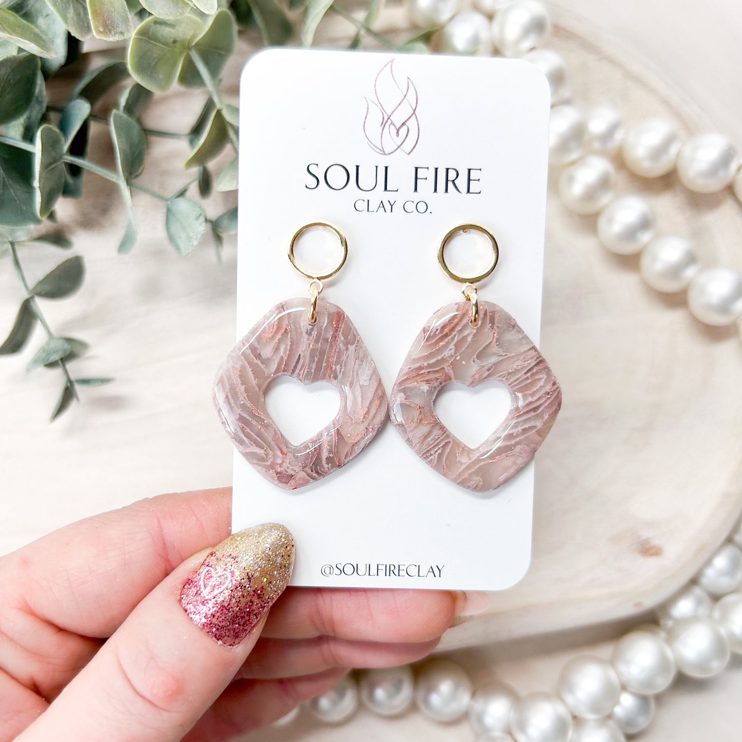 Marbled Blush Heart Cutout Statement Earrings