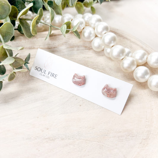 Marbled Blush Cat Stud Earrings