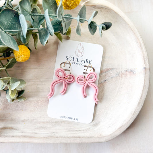 Pink Ribbon Bow Statement Earrings