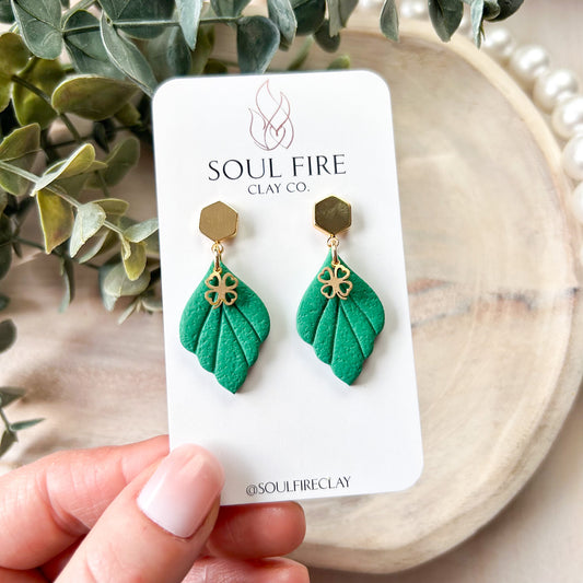 Scalloped Leaf Clover Statement Earrings