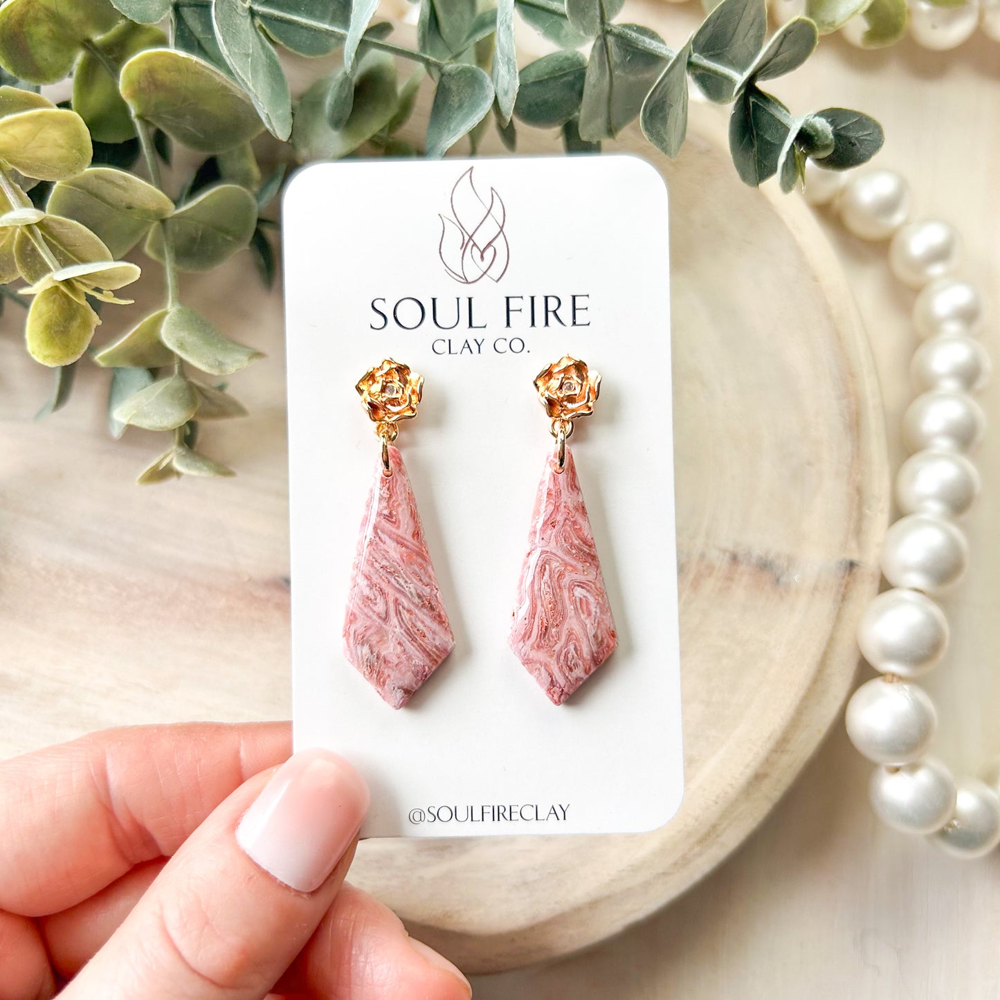Rose Gold Diamond Drop Marbled Statement Earrings