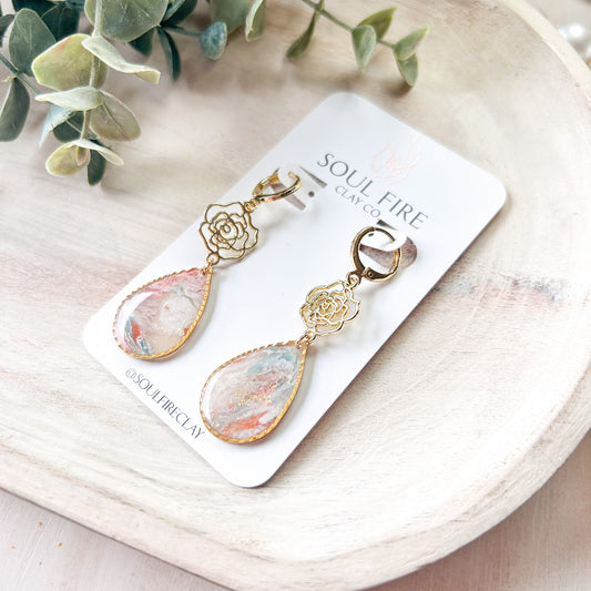 Spring Rose Marble Statement Earrings