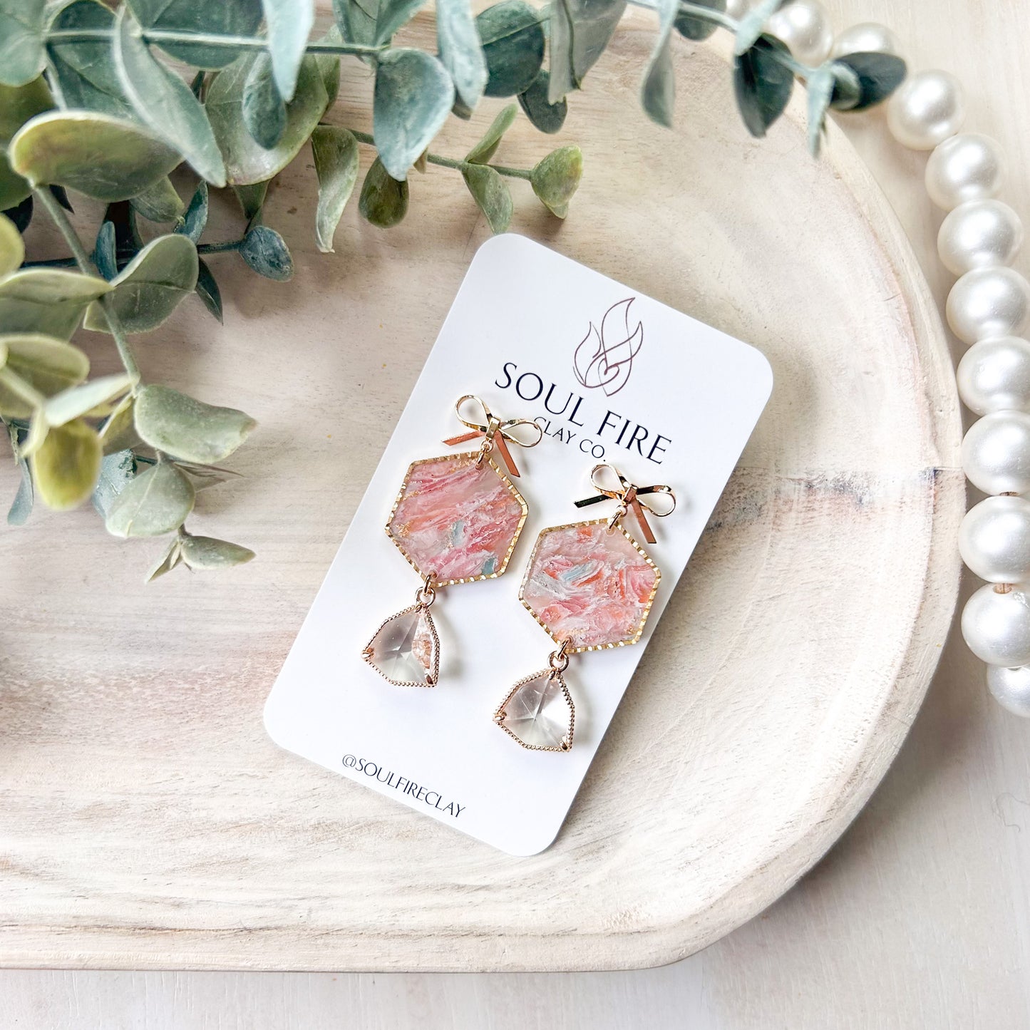 Spring Blingy Bows Marble Statement Earrings