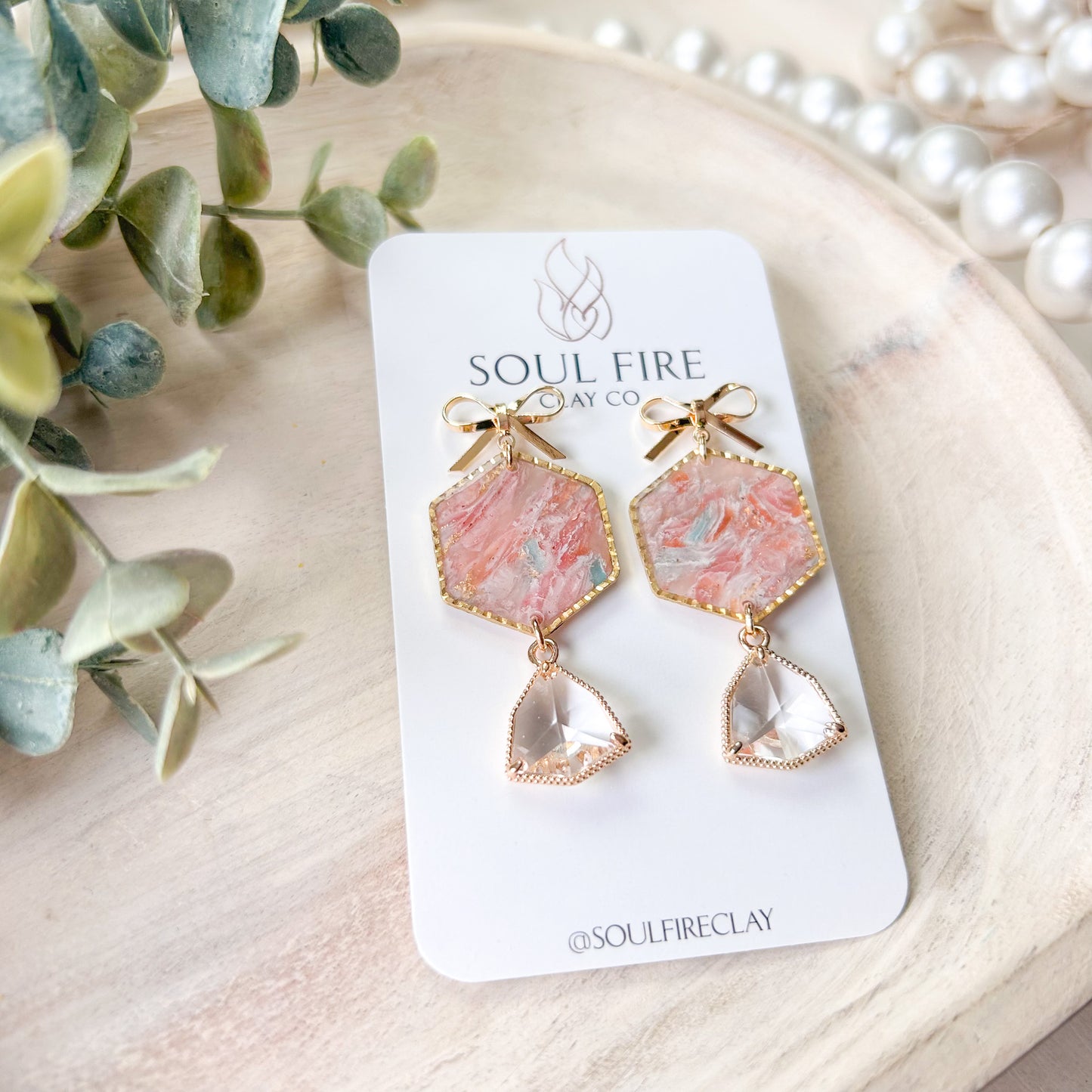 Spring Blingy Bows Marble Statement Earrings