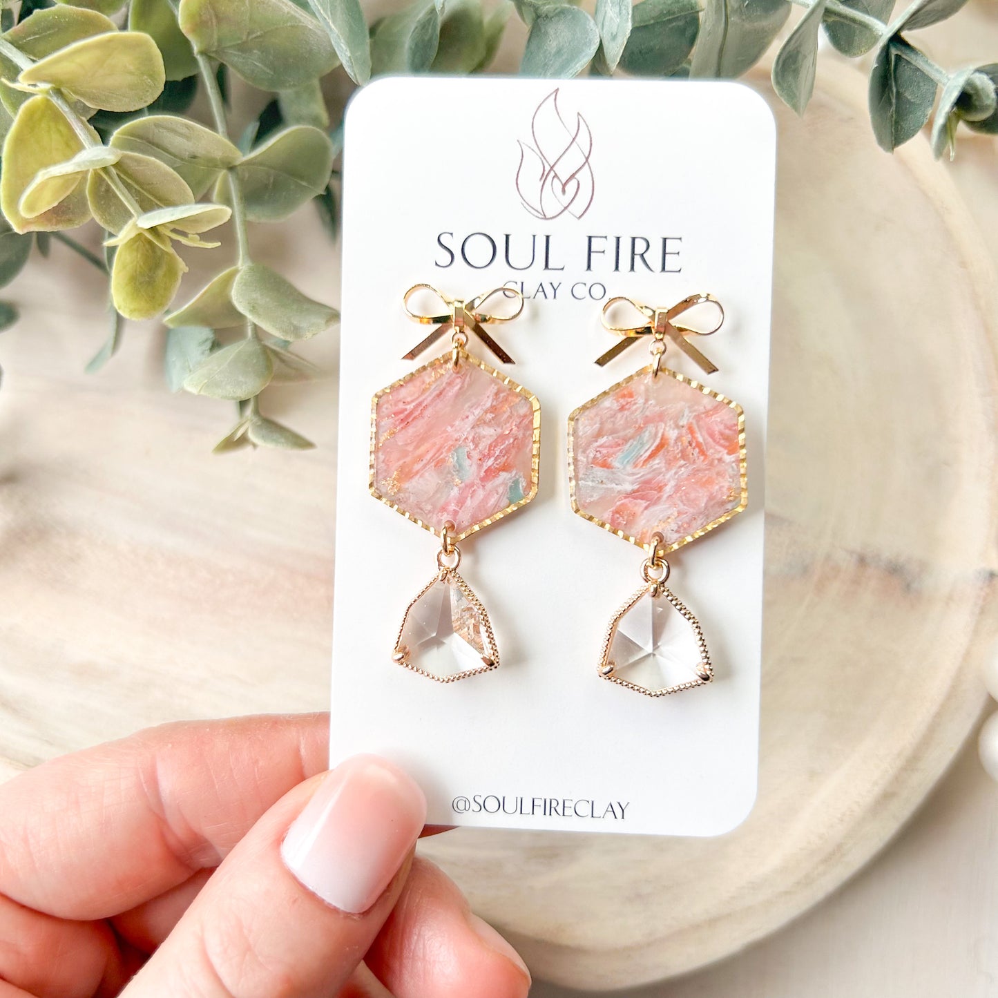 Spring Blingy Bows Marble Statement Earrings