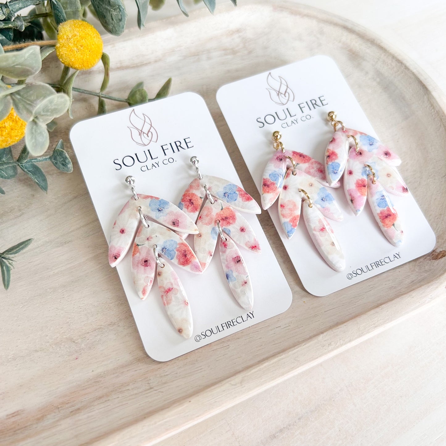 Water-colour Floral Leaf DropStatement Earrings