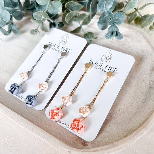 Floral Chain Drop Statement Earrings