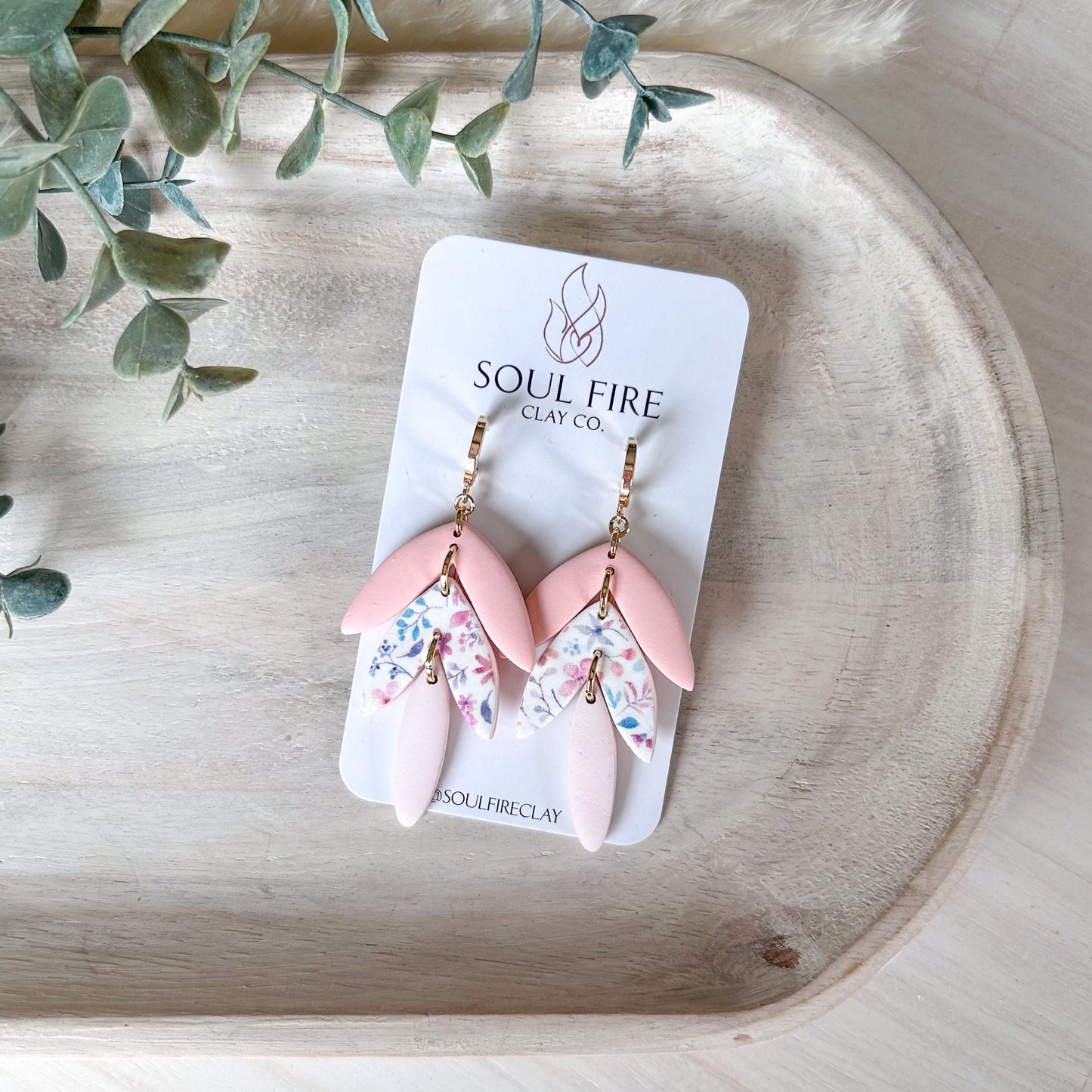 Spring Floral Leaf Drop Statement Earrings