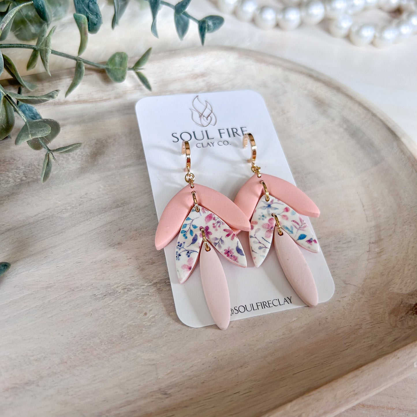 Spring Floral Leaf Drop Statement Earrings