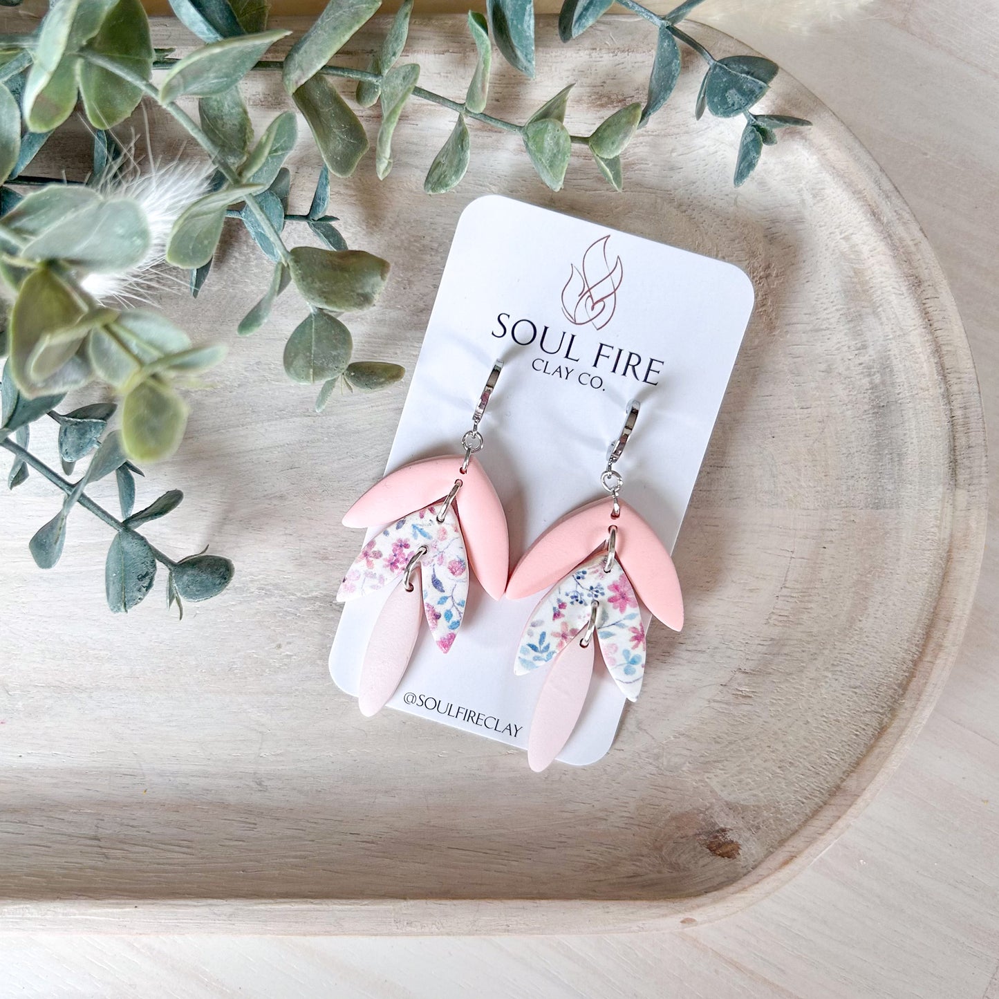 Spring Floral Leaf Drop Statement Earrings