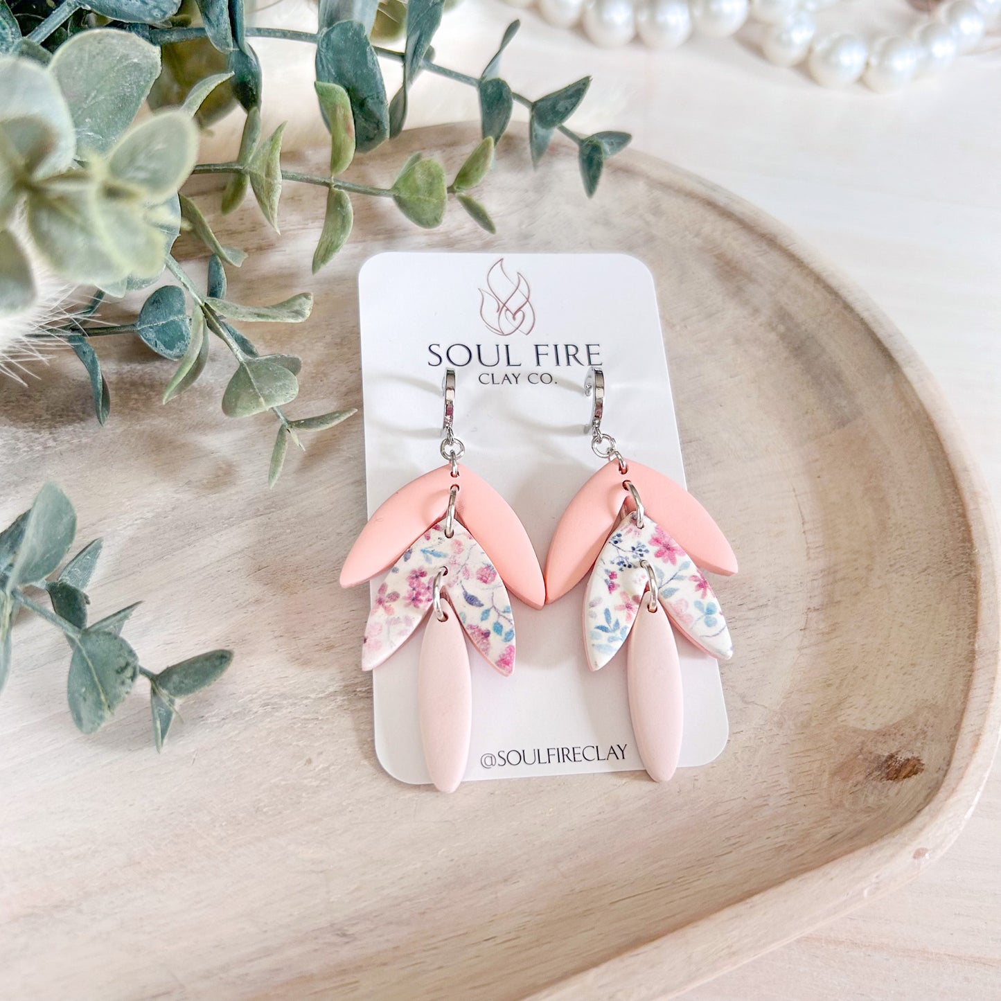Spring Floral Leaf Drop Statement Earrings